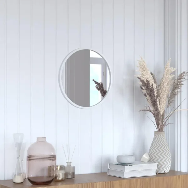 16" Round Silver Metal Framed Wall Mirror