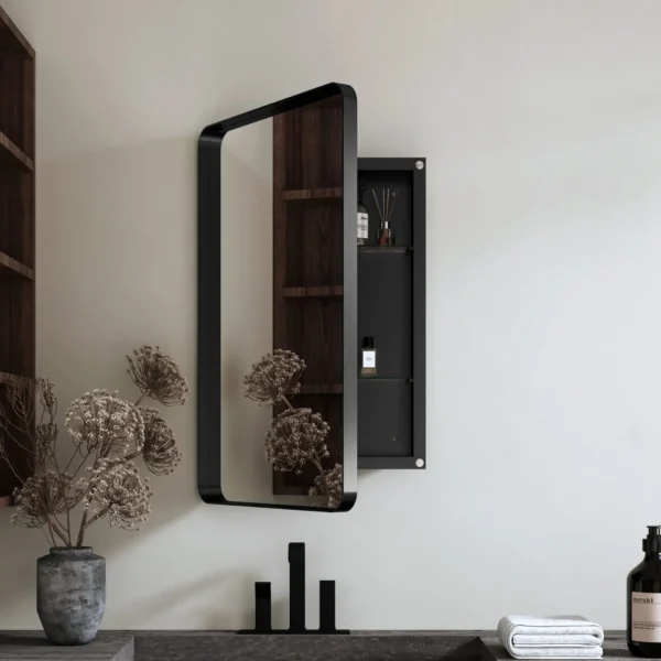 20x30 Inch Recessed Black Metal Framed Medicine Cabinet