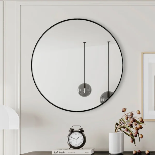 Wall Mirror 28 Inch Black Circular Mirror Metal Framed